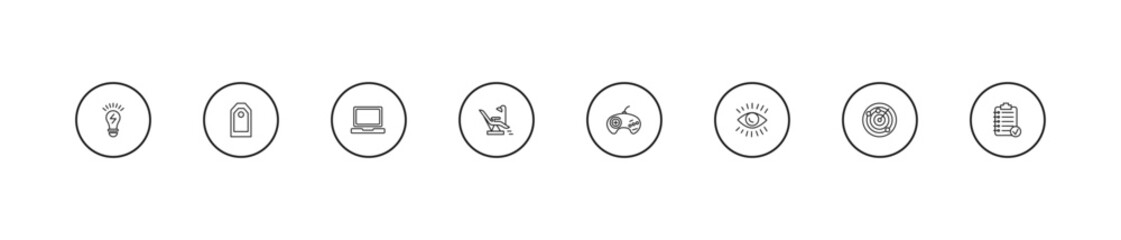 outline technology icons set - laptop frontal monitor, operating table, sega gamepad. editable vector for web and mobile ui © IconArt