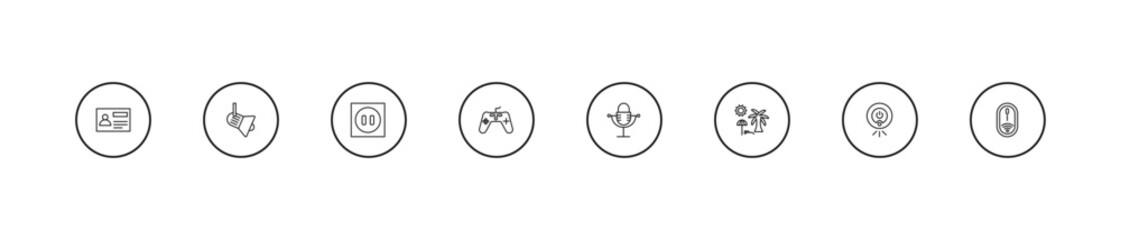 outline technology icons set - round socket, antique gamepad, old mic. editable vector for web and mobile ui © IconArt