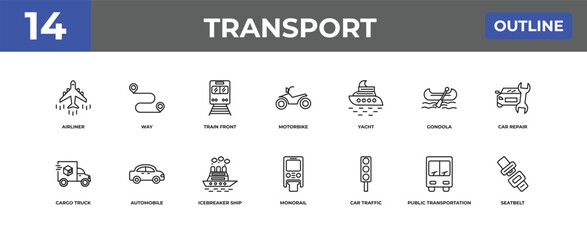 outline transport icons set - airliner, way, public transportation. editable vector for web and mobile ui © IconArt
