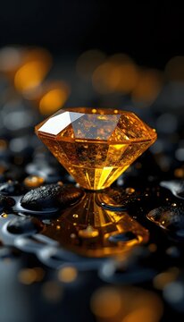 A close up of a diamond on a black surface.