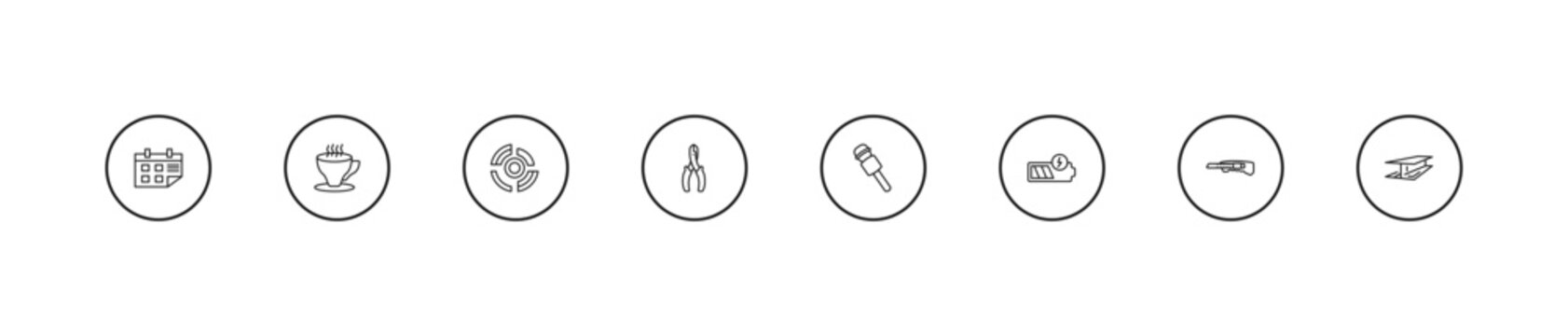 outline tools and utensils icons set - radial, wire cutter, microphone voice tool. editable vector for web and mobile ui