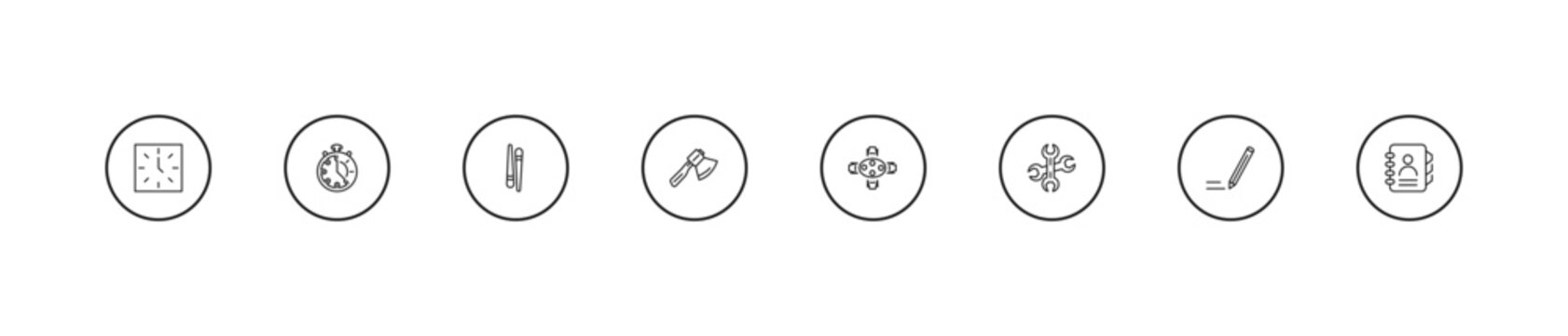 outline tools and utensils icons set - chopsticks, hand axe, dining. editable vector for web and mobile ui