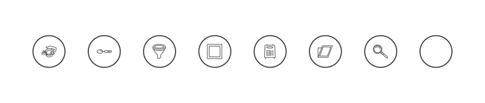 outline tools and utensils icons set - filtering, basic square, daily specials board. editable vector for web and mobile ui