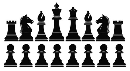 chess pieces silhouettes on white background high quality professional detailed modern © Ziaul_Studio