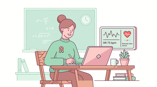 Smiling female student with award in classroom, learning math equations.