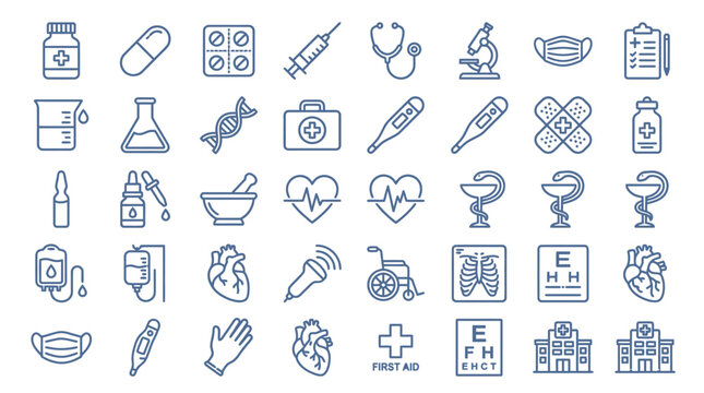 Medical and Healthcare Line Icons Set on an isolated white background.