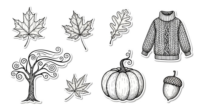 Autumn season icons and symbols.
