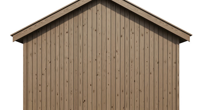 Rustic wooden shed facade detail showing vertical planks and gable roof texture, natural wood grain, construction material, architectural element