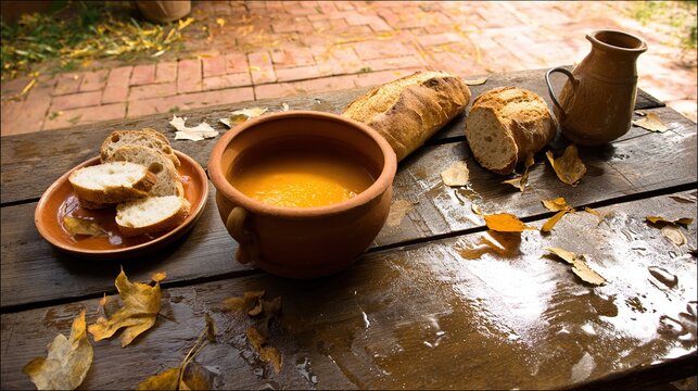 Autumn Pumpkin Soup on Wet Outdoor Table for wildlife projects