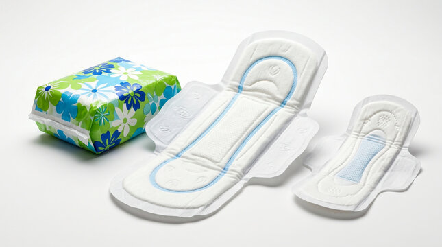 Sanitary Pads Different Sizes with Packaging Isolated on White