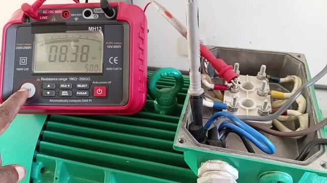 Motor Testing Sequence: Checking Electrical Ground Insulation from V Phase Winding to Motor Earth