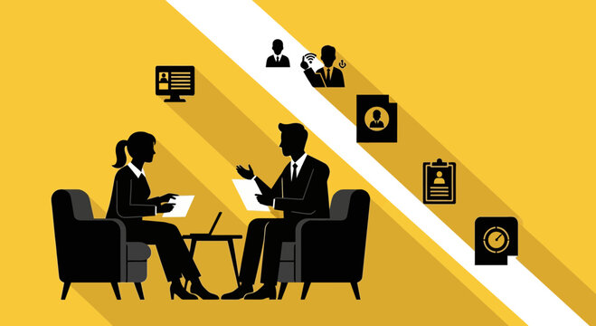Job Interview and Hiring Process Flat Vector Illustration