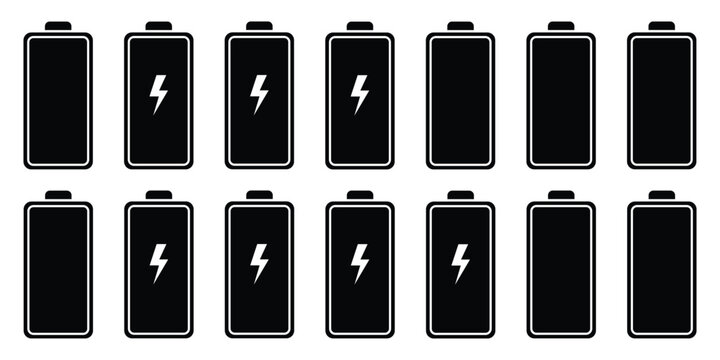 Ten battery icons illustrating varying charge levels from full to empty