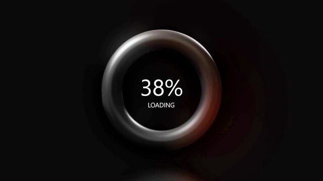Metal ring loader tracks the percentage progress from zero to one hundred on a dark interface.