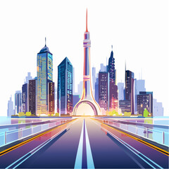 Fototapeta premium Futuristic neon vector wallpaper with glowing lines and cyberpunk city vibes high contrast