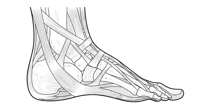 Anatomical Illustration of Human Foot Ligaments and Tendons - Side View