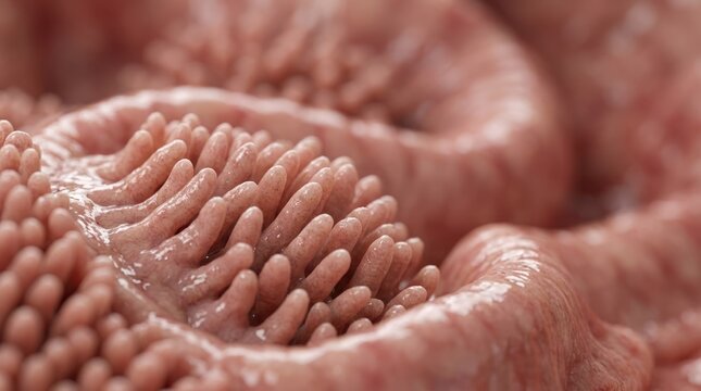 Close-up of human small intestine villi texture
