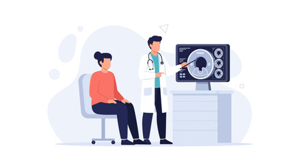 Naklejka premium Doctor shows MRI scan to patient, medical consultation, healthcare concept
