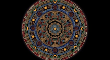 Fototapeta premium Intricate mandala design vibrant colors detailed patterns spiritual art form meditative symbol.