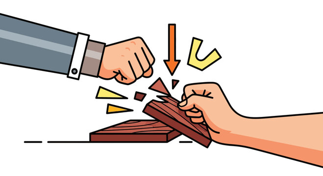 Martial Arts Karate Punch Breaking a Wooden Board Vector Art