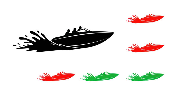 Speedboat Silhouette with Water Splash and Color Variants