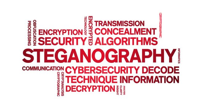 Steganography animated word cloud-text design animation tag kinetic typography seamless loop.