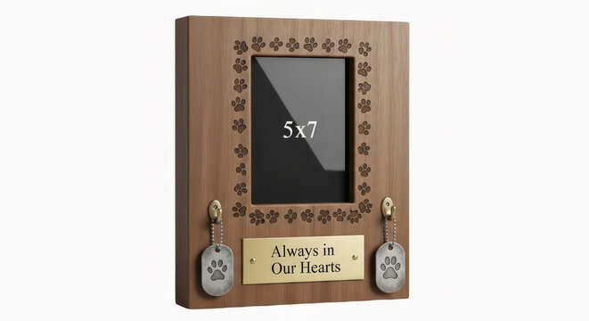 Elegant wooden pet memorial frame with sentimental message always in our hearts for beloved dogs