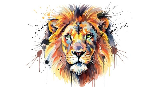 Watercolor lion portrait