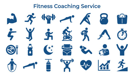 Fototapeta premium Fitness coaching service icons and symbols representing health and wellness activities including exercise nutrition and lifestyle choices for a healthy body and mind