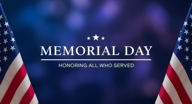 memorial day tribute with american flags and patriotic stars background honoring military service