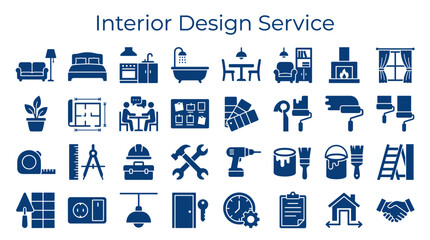 Obraz premium Interior design service concept with icons representing home renovation and construction elements for residential and commercial spaces