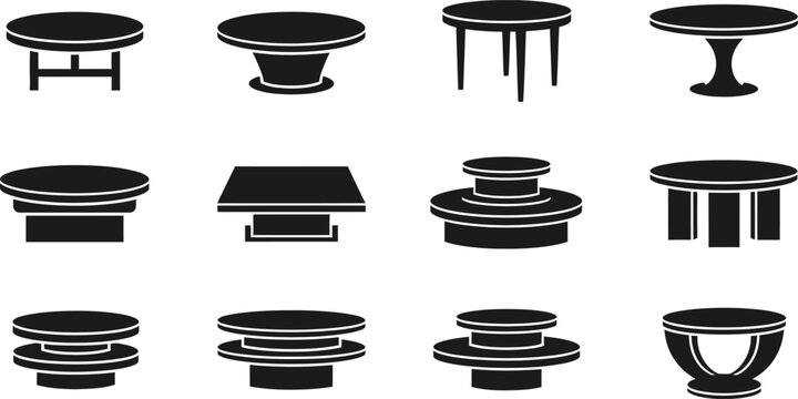 Tables eps set. black silhouette of various furniture pieces for home or office use.
