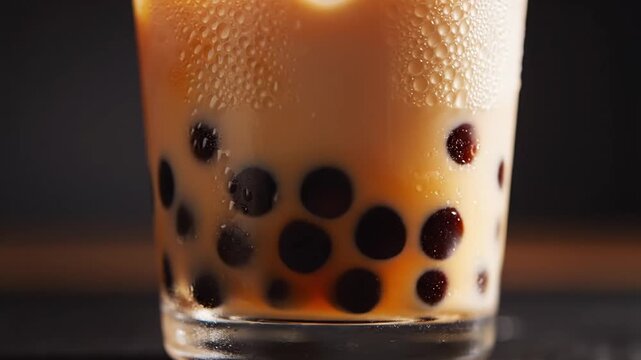 Extreme Macro Cinematic Video of Bubble Tea with Tapioca Pearls