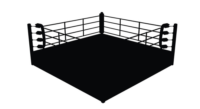 Boxing ring silhouette black and white isolated on a white background sports arena corner view high quality professional detailed modern elegant