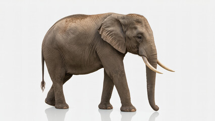 Fototapeta premium Realistic elephant side view isolated on a clean white background, detailed wildlife image with natural texture and full body.