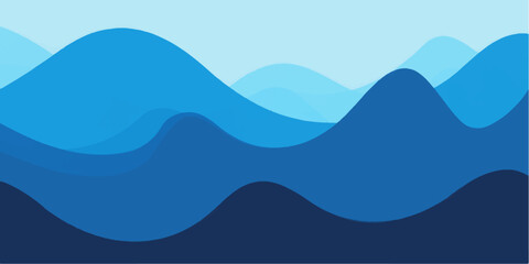 Abstract vector illustration of a blue mountain landscape featuring a snowy peak and misty hills over a sea of winter ice at sunrise © Alpha Designs