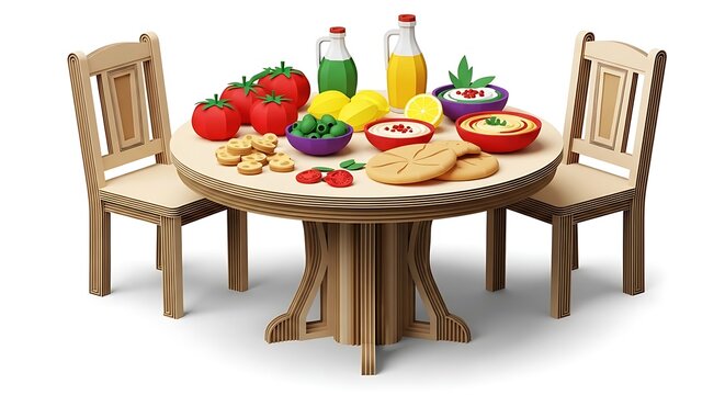 Wooden table with food display