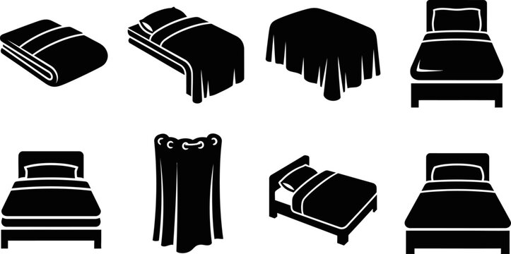Various bed related objects including a stack of blankets and different beds eps.