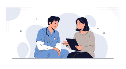 Fototapeta premium Doctor consulting patient with clipboard, medical consultation, healthcare concept