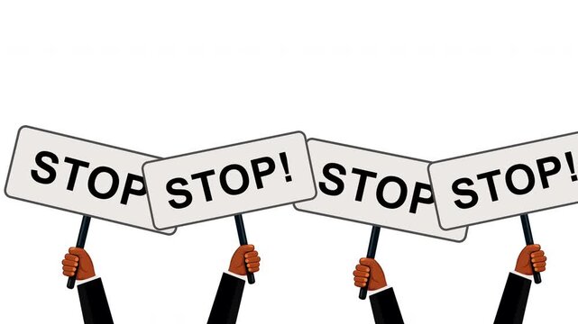 Hands Holding Stop Signs Animation: Crowd Protest and Activism Concept