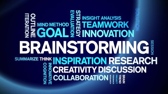 Brainstorming animated word cloud-text design animation tag kinetic typography seamless loop.