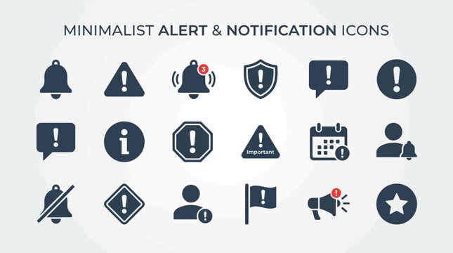 Minimalist alert and notification icons.