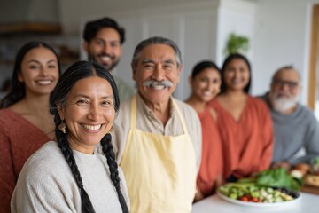 Obraz premium Multigenerational family smiling together in bright kitchen