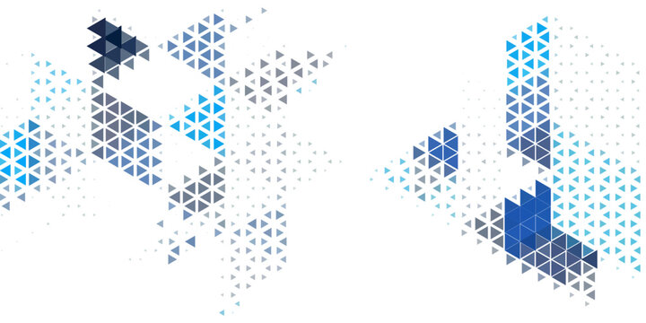 Gradient blue background on triangle pattern with copy space. Geometric abstract pixel background.