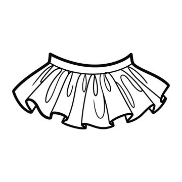 Black line drawing of a ruffled skirt on white background
