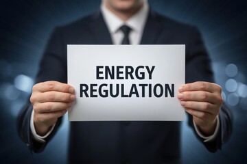 Obraz premium Businessman Holding a Sign for Energy Regulation and Management