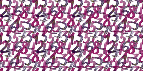 Fototapeta premium Minimal Seamless Numbers Pattern On White Background With Abstract Artistic Texture Overlay