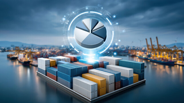 Cargo container port, digital chart, logistics network, e commerce shipping platform