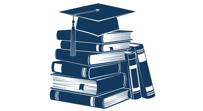 Stack of Books with Graduation Cap Silhouette, Education and Knowledge Concept