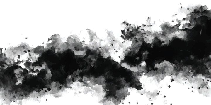 Dynamic black and grey watercolor splash texture with irregular shapes and scattered droplets creating a chaotic abstract background design